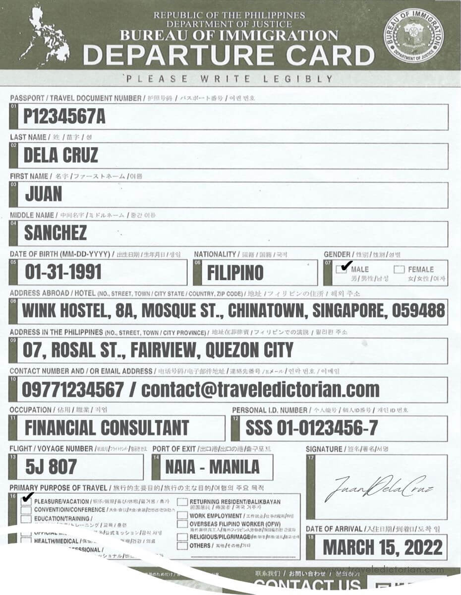 How to Fill Out the Departure Card for Filipinos? Traveledictorian